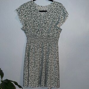 SHEIN Green and White Floral Mini Dress